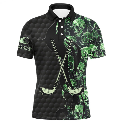Green lightning skull black golf pattern custom Mens golf polo shirts, golf clubs team polo shirts NQS7642