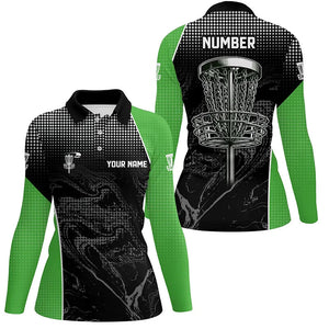 Black camo Women disc golf polo shirts custom team disc golf basket jerseys, unique golf gifts | Green NQS7848