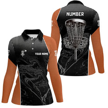 Load image into Gallery viewer, Black camo Women disc golf polo shirts custom team disc golf basket jerseys, unique golf gifts| Orange NQS7849