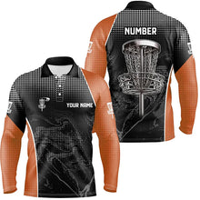 Load image into Gallery viewer, Black camo Mens disc golf polo shirts custom team disc golf basket jerseys, unique golf gifts | Orange NQS7849