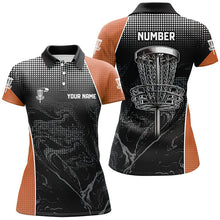 Load image into Gallery viewer, Black camo Women disc golf polo shirts custom team disc golf basket jerseys, unique golf gifts| Orange NQS7849