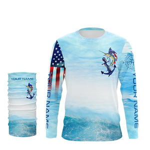 Sailfish fishing blue water anchor compass American flag custom long sleeve deep sea Fishing jerseys NQS5972