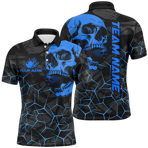 Black Skull camo bowling shirt for men custom bowling team jerseys, gifts for bowlers | Blue NQS8073