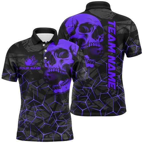 Black Skull camo bowling shirt for men custom bowling team jerseys, gifts for bowlers | Purple NQS8074