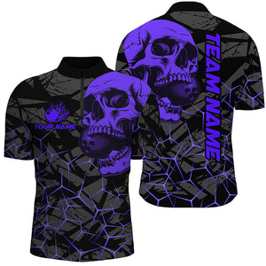 Black Skull camo bowling shirt for men custom bowling team jerseys, gifts for bowlers | Purple NQS8074