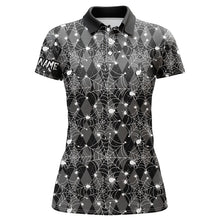Load image into Gallery viewer, Black argyle spider web pattern Women golf polo shirts custom funny ladies halloween golf shirts NQS8289