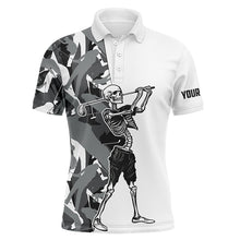 Load image into Gallery viewer, Funny Skull Golf polo shirts gray golf camo pattern custom name Skull playing golf apparel NQS3937