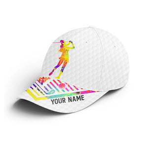 White golf hat for women custom name watercolor American flag baseball golf cap NQS3938