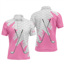 Load image into Gallery viewer, White golf ball pattern custom name golf clubs Mens golf polo shirts, team golf tops for men | Pink NQS8495