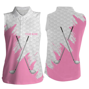 White golf ball pattern custom golf clubs Womens sleeveless polo shirts, team ladies golf tops | Pink NQS8495