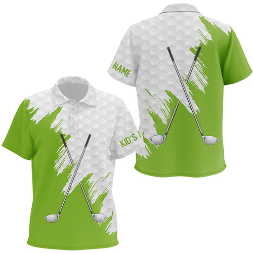 White golf ball pattern custom golf clubs Kid golf polos shirt, team kid golf tops | Green NQS8496