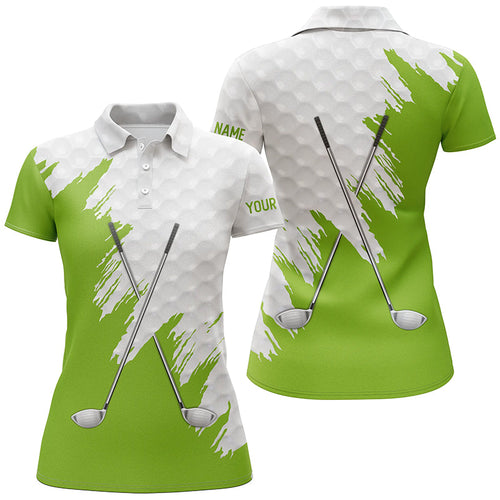 White golf ball pattern custom name golf clubs Womens golf polo shirts, team ladies golf tops | Green NQS8496