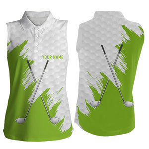 White golf ball pattern custom golf clubs Womens sleeveless polo shirts, team ladies golf tops | Green NQS8496