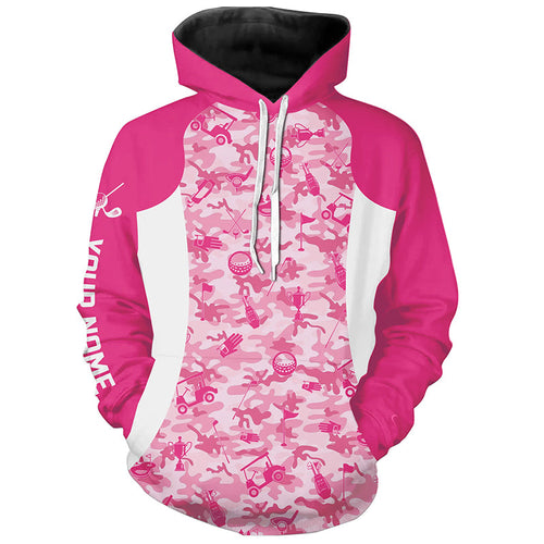 White and pink camo pattern custom name Golf Hoodies, golf outfit for men women NQS8504