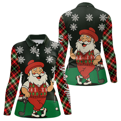 Funny Santa Golf Christmas plaid pattern polo golf shirts for women custom team ladies golf outfit NQS11077