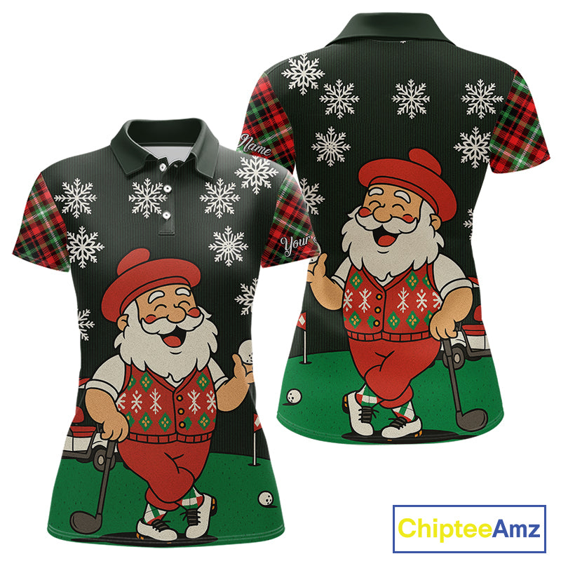Funny Santa Golf Christmas plaid pattern polo golf shirts for women custom team ladies golf outfit NQS11077