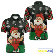 Load image into Gallery viewer, Funny Santa Golf Christmas plaid pattern polo golf shirts for men custom mens golf outfit for team NQS11077