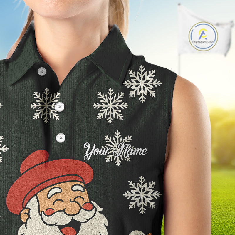Funny Santa Golf Christmas plaid pattern women sleeveless polo shirt custom team ladies golf outfit NQS11077