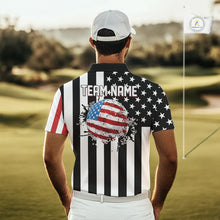 Load image into Gallery viewer, Men's golf polo shirts custom Red, white and black American flag mens golf tops, best golf gifts NQS11486