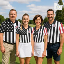 Load image into Gallery viewer, Men's golf polo shirts custom Red, white and black American flag mens golf tops, best golf gifts NQS11486