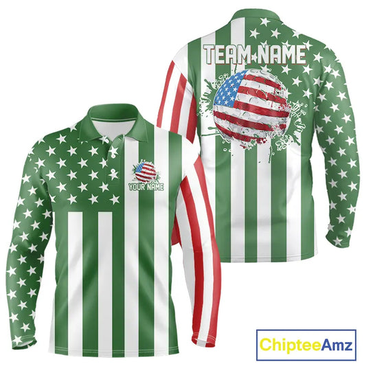 Men's golf polo shirts custom Red, white and green American flag mens golf tops, best golf gifts NQS11487