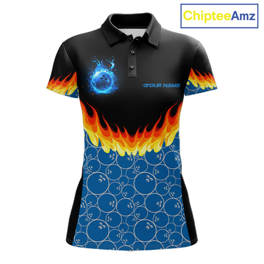 Black and Blue Camo Flame Bowling shirts for Women Custom team ladies bowling league jerseys NQS11492
