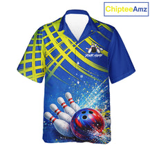 Load image into Gallery viewer, Personalized Blue And Green Hawaiian bowling shirts team league jerseys, bowling gifts for bowlers NQS11494