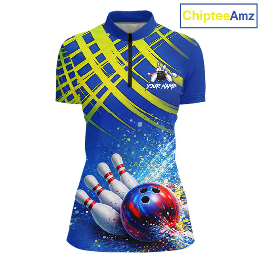 Personalized Blue And Green Bowling shirts for Women team league jerseys, bowling gifts for ladies NQS11494