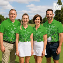 Load image into Gallery viewer, Green shamrock pattern St Patrick's Day Women's golf polo shirt custom ladies golf top, golfing gifts NQS11495