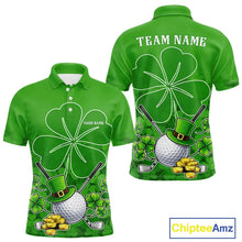Load image into Gallery viewer, Green shamrock pattern St Patrick's Day Men's golf polo shirts custom mens golf tops, golfing gifts NQS11495