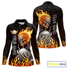 Load image into Gallery viewer, Custom Orange Flame Skull Golf Polo Shirts For Women,  team ladies golf tees cool golf gifts NQS11497