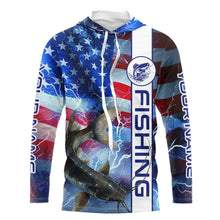 Load image into Gallery viewer, American flag Catfish lightning Long Sleeve Fishing Shirts custom Patriotic Catfish fishing jerseys NQS9560