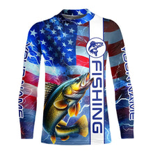 Load image into Gallery viewer, American Flag Walleye lightning Long Sleeve Fishing Shirts custom Patriotic Walleye fishing jerseys NQS9561