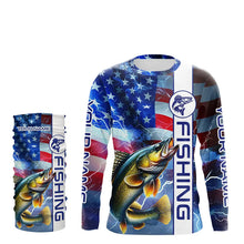 Load image into Gallery viewer, American Flag Walleye lightning Long Sleeve Fishing Shirts custom Patriotic Walleye fishing jerseys NQS9561
