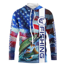Load image into Gallery viewer, American Flag Northern Pike lightning Long Sleeve Fishing Shirts custom Patriotic Pike fishing jerseys NQS9562