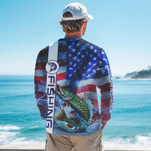 Load image into Gallery viewer, American Flag Northern Pike lightning Long Sleeve Fishing Shirts custom Patriotic Pike fishing jerseys NQS9562