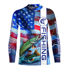 Load image into Gallery viewer, American Flag Northern Pike lightning Long Sleeve Fishing Shirts custom Patriotic Pike fishing jerseys NQS9562