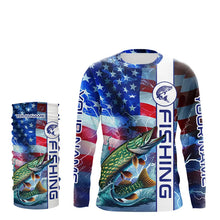 Load image into Gallery viewer, American Flag Northern Pike lightning Long Sleeve Fishing Shirts custom Patriotic Pike fishing jerseys NQS9562