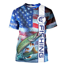 Load image into Gallery viewer, American Flag Northern Pike lightning Long Sleeve Fishing Shirts custom Patriotic Pike fishing jerseys NQS9562