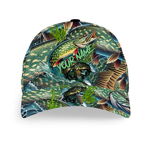 Northern Pike fishing green scale Custom fishing hat Unisex Fishing Baseball Angler hat cap NQS9563