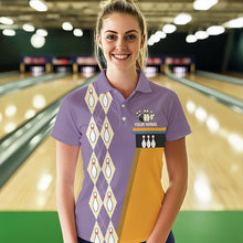 Load image into Gallery viewer, Yellow &amp; Purple Retro Bowling Polo, Quarter Zip shirt for Women Custom vintage team bowling jersey NQS9720