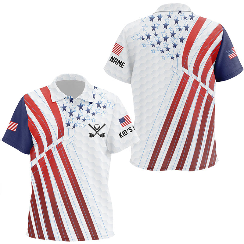 American flag Kid golf polos shirts custom Red, white and blue patriotic golf wear for Kid NQS7651