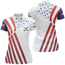 Load image into Gallery viewer, American flag Womens golf polo shirts custom Red, white and blue patriotic golf top, ladies golf shirt NQS7651