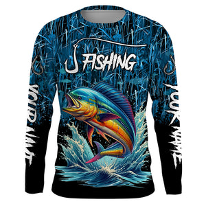 Mahi mahi Fishing blue camo Custom UV protection long sleeves fishing shirts NQS5771