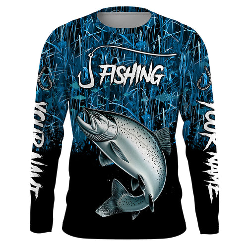 Chinook salmon Fishing blue camo Custom UV protection long sleeves fishing shirts NQS5772