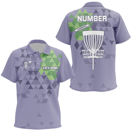 Purple camo Kid Disc golf polo shirts custom name and number disc golf basket jerseys NQS7863