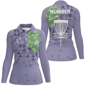 Purple camo Women disc golf polo shirts custom name and number disc golf basket jerseys NQS7863