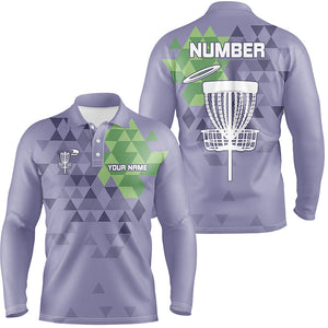 Purple camo Mens disc golf polo shirts custom name and number disc golf basket jerseys NQS7863