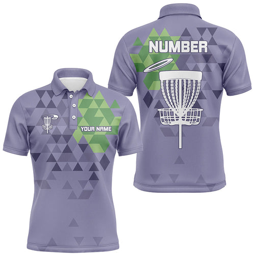 Purple camo Mens disc golf polo shirts custom name and number disc golf basket jerseys NQS7863