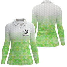 Load image into Gallery viewer, Womens golf polo shirt green mermaid scales custom name pattern golf shirts, ladies golf tops NQS5979